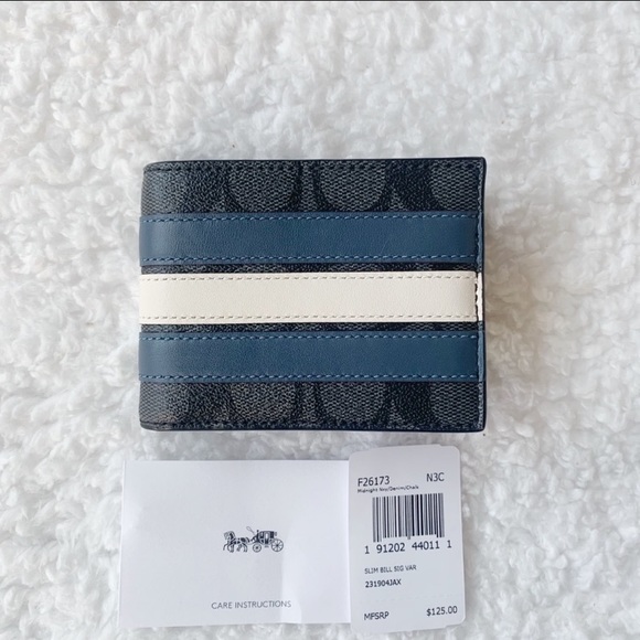 NWT Coach Men’s Signature Varsity Stripe Wallet - Picture 4 of 8